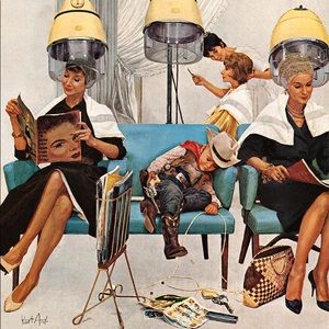 Kurt Ard - Cowboy Asleep In Beauty Salon - 20x20 inch throw cushion